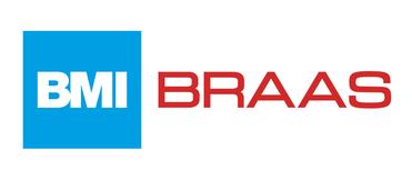 Logo von BMI Braas, bestehend aus blauen und roten Schriftzügen auf weißem Hintergrund.